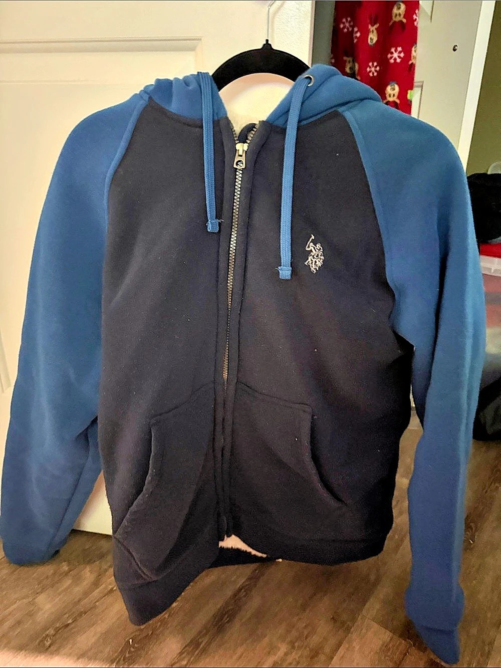 U.S. Polo Assn. Sherpa Lined Full Zip Hoodie. in Blue & Black